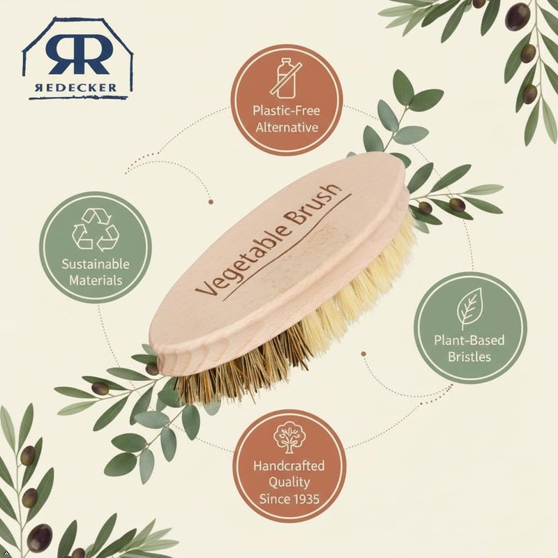 REDECKER Hard and Soft Side Vegetable Brush - Beechwood Handle - 2 Different Bristle Strengths for Cleaning Delicate or Tough-Skinned Vegetables, 5-1/4 inches - Vegetable Scrubber, Made in Germany - Image 3